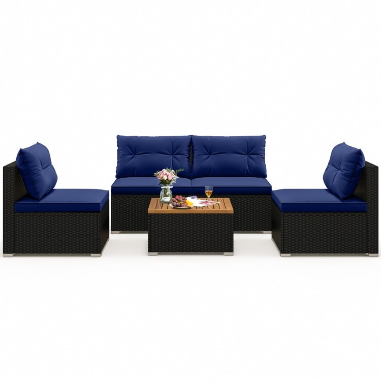 5 Piece Outdoor Furniture Set with Solid Tabletop and Soft Cushions-Navy