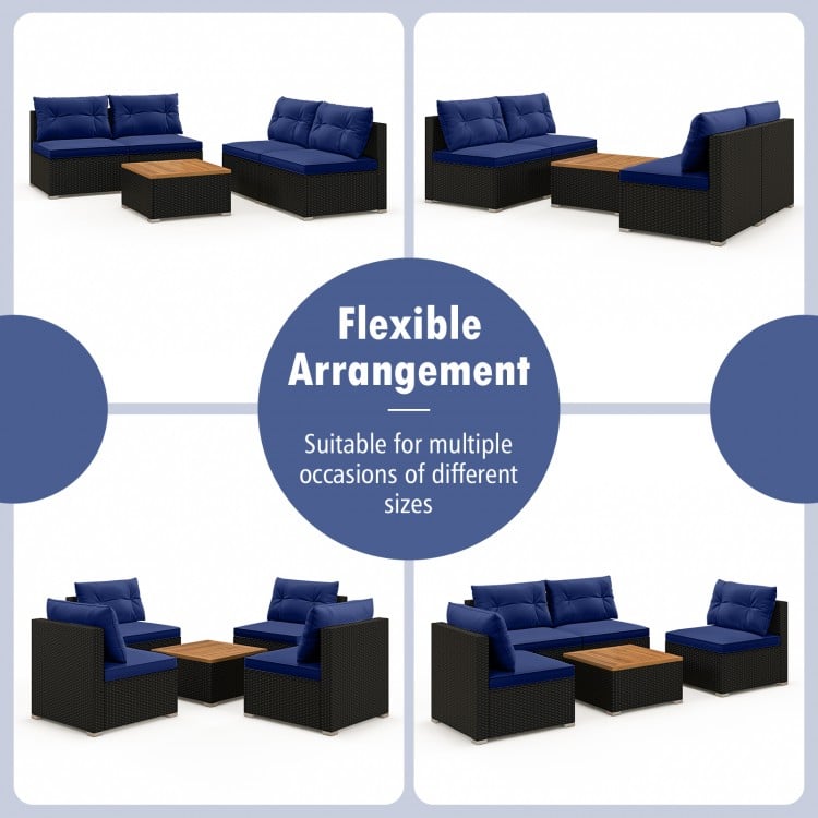 5 Piece Outdoor Furniture Set with Solid Tabletop and Soft Cushions-Navy