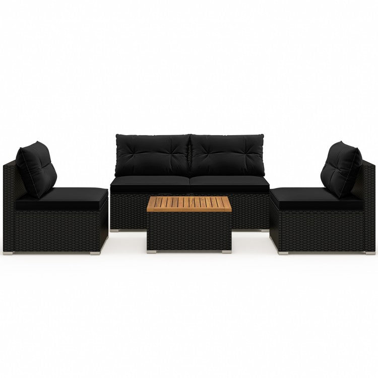5 Piece Outdoor Furniture Set with Solid Tabletop and Soft Cushions-Black