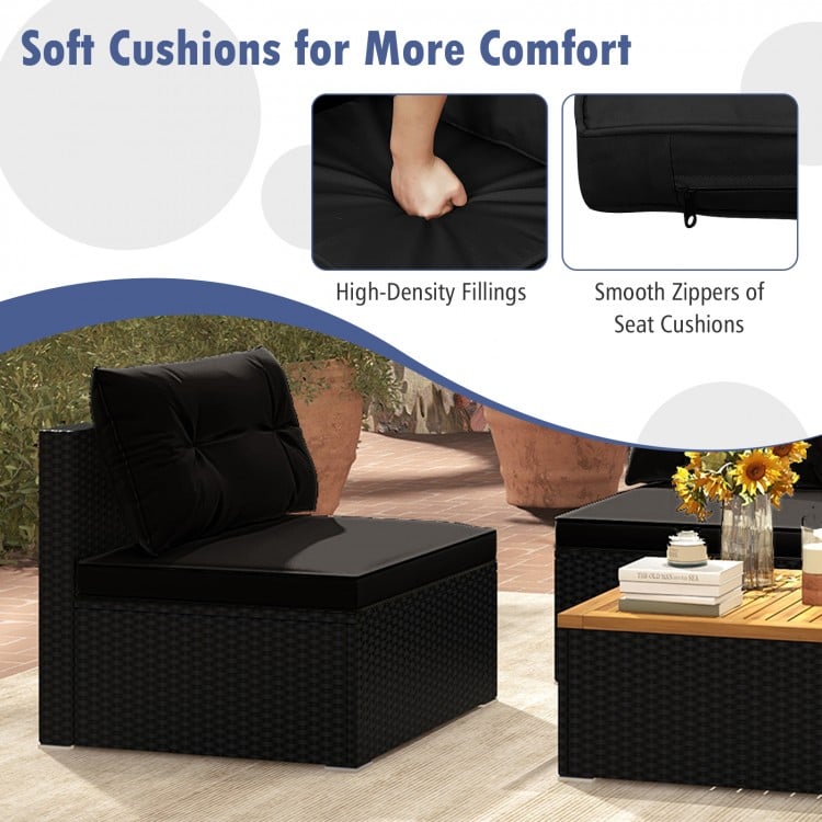 5 Piece Outdoor Furniture Set with Solid Tabletop and Soft Cushions-Black
