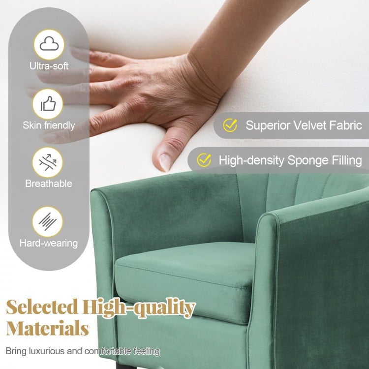 Upholstered Teddy Velvet Club Barrel Chair with Ottoman with Footrest-Green