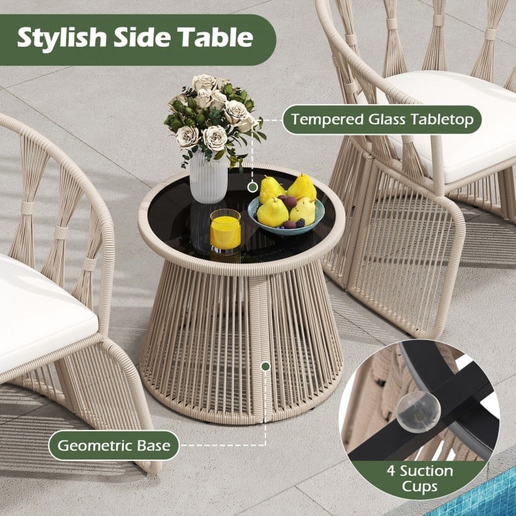 3 Pieces Patio Leisure Chair Set with Rope-Woven Armchairs and Seat Cushions-Off White
