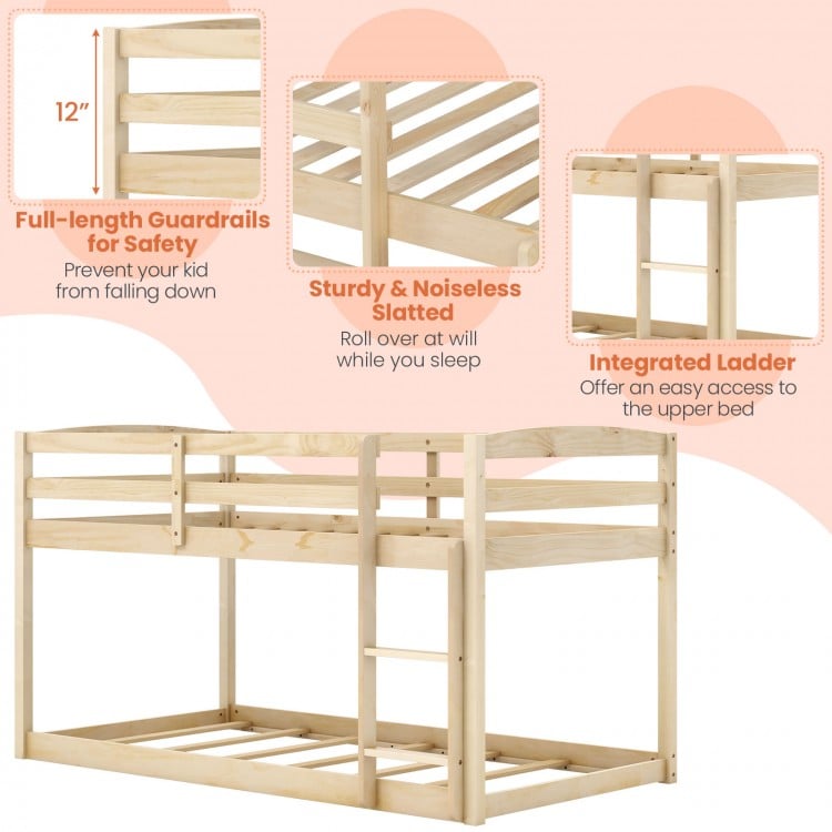 Twin Size Bunk Bed with High Guardrails and Integrated Ladder-Natural