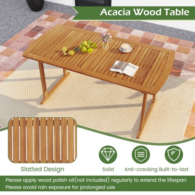63 inch Outdoor Dining Table with Umbrella Hole and Slatted Tabletop