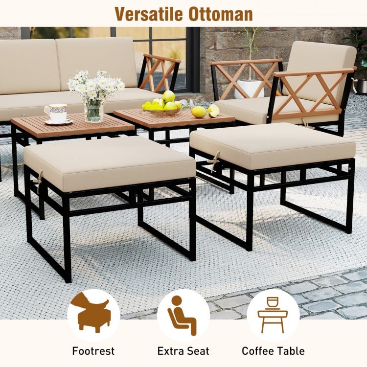 7 Piece Outdoor Conversation Set with Cushions and Bungee Rope Seat-Beige