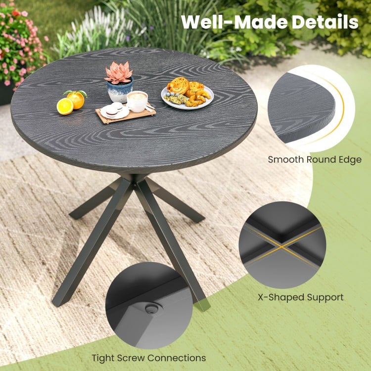 33.5 Inch Round Patio Bistro Table with Wood-Like Top and X-Shaped Legs-Gray