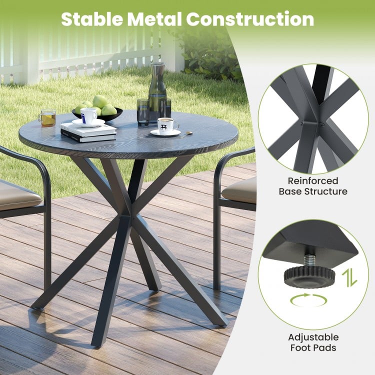 33.5 Inch Round Patio Bistro Table with Wood-Like Top and X-Shaped Legs-Gray