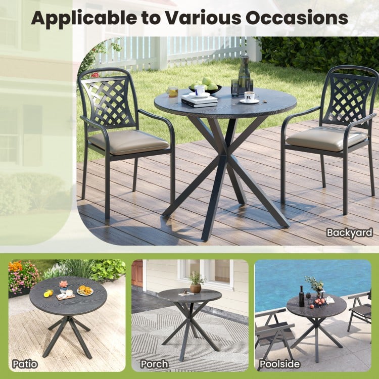 33.5 Inch Round Patio Bistro Table with Wood-Like Top and X-Shaped Legs-Gray