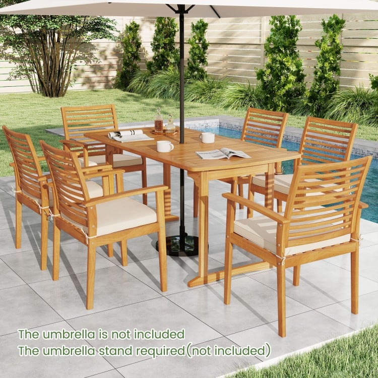 63 inch Outdoor Dining Table with Umbrella Hole and Slatted Tabletop