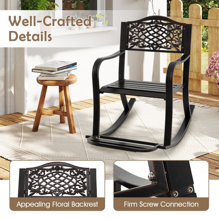 Patio Rocking Chair with Footrest and Curved Armrests-Brown