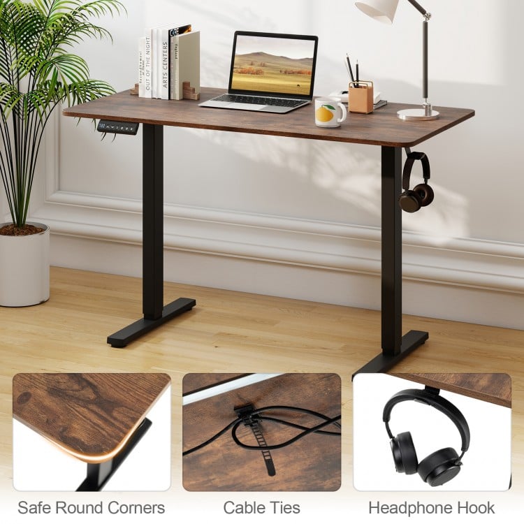 48 Inch x 24 Inch Ergonomic Electric Standing Desk with 3 Memory Settings for Home Office-Rustic Brown