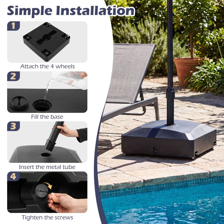 176 LBS Fillable Mobile Umbrella Base with 4 Wheels and 2 Locks