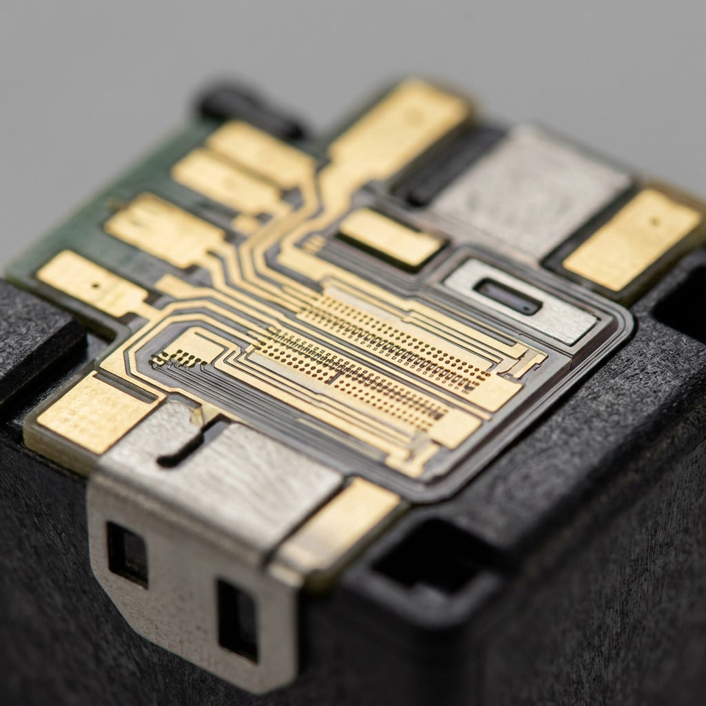 Macro photograph focusing on the fine nozzle structure and print head contacts of the Canon CL-276 color cartridge.