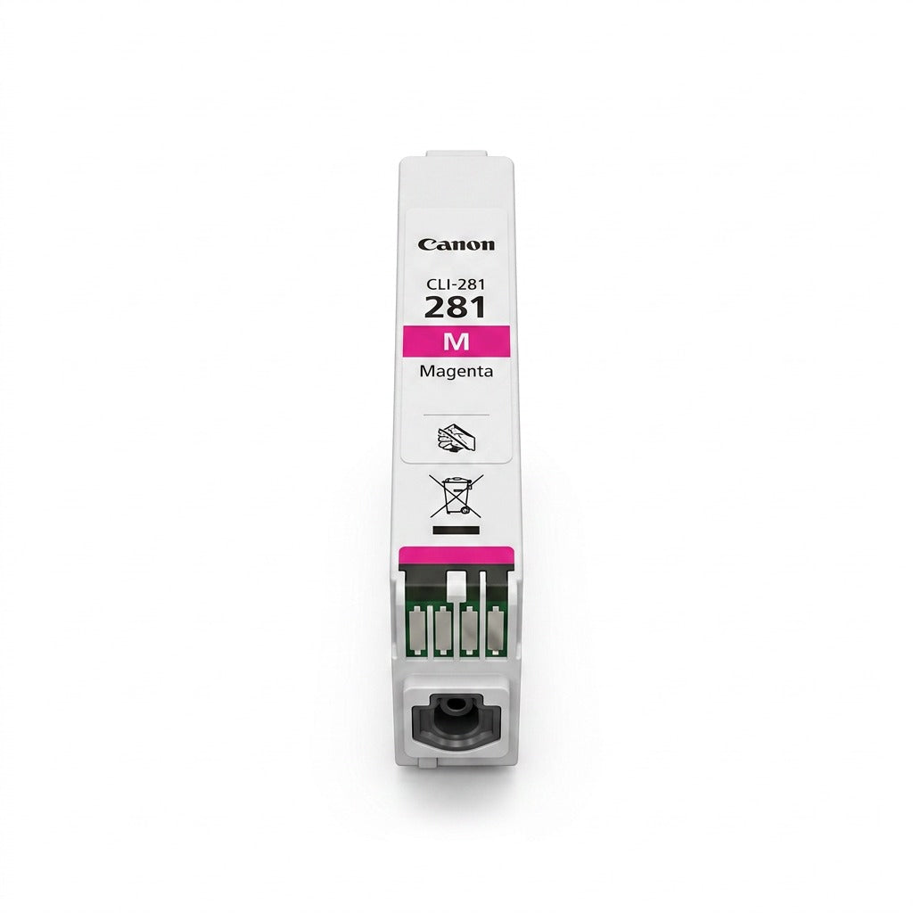 High-resolution hero shot of the Canon CLI-281 Magenta ink cartridge.