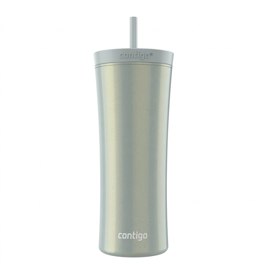 Hero shot of a silver Contigo 20 oz tumbler with straw, macaroon color.