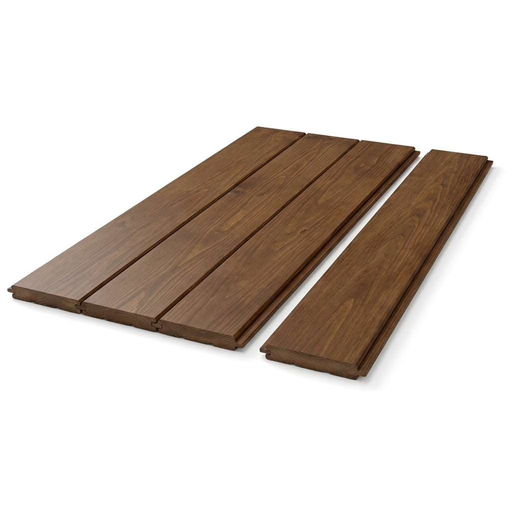 Entrepot La Grange inc Walnut Medium wall paneling planks arranged on a white background.