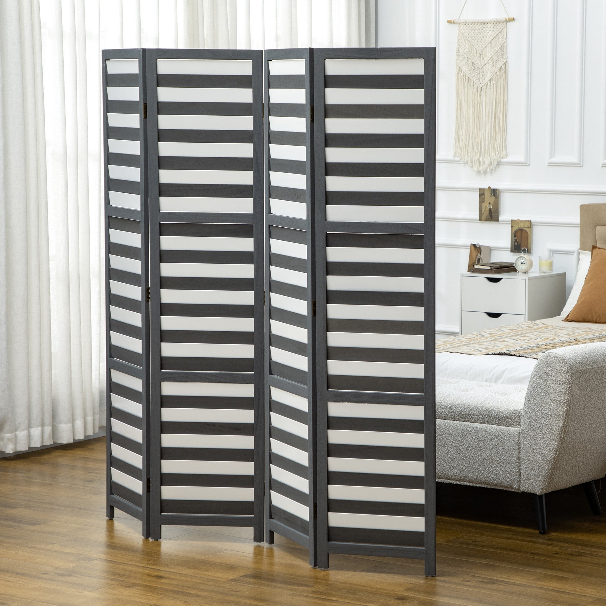 HOMCOM Privacy Panache: 5 Ft Tall 4-Panel Louvred Folding Room Divider for Bedroom, Indoor Space Partition