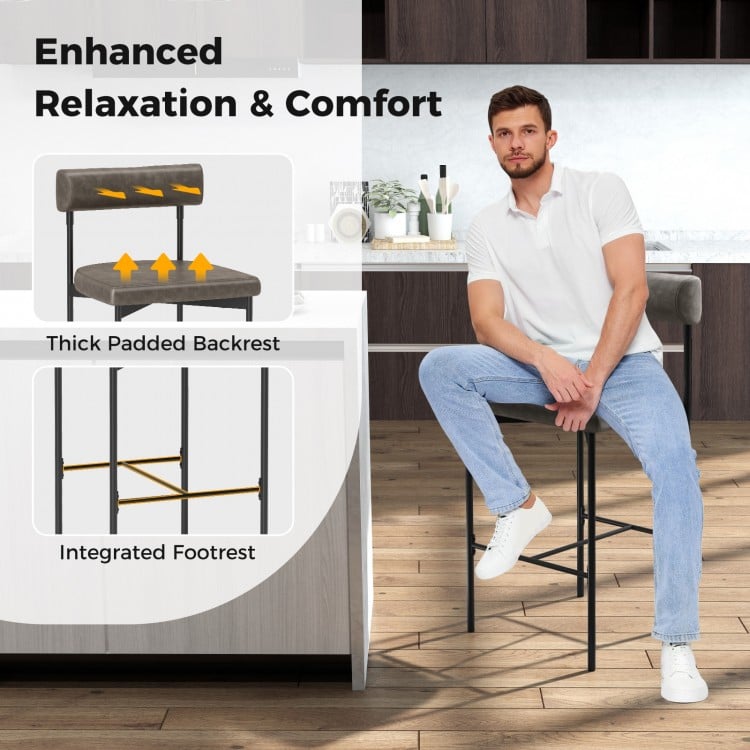 26 Inch Upholstered Bar Stools Set of 2 Counter Height Bar Chairs with Backrest-Gray