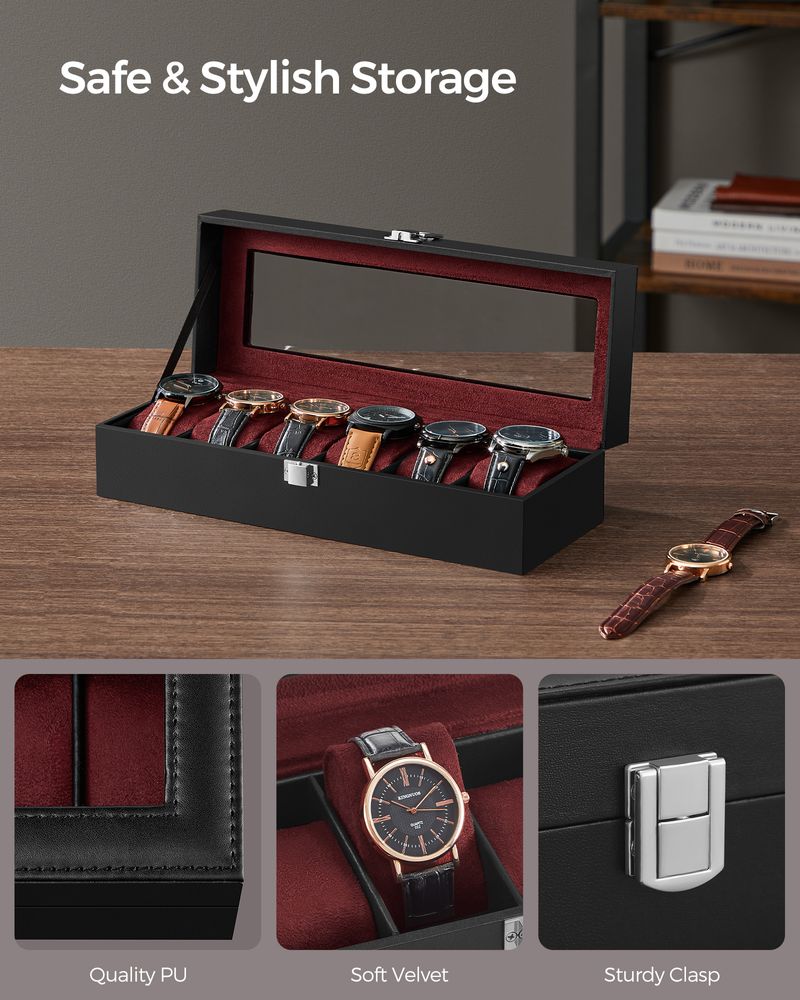 SONGMICS 6 & 12-Slot Watch Box with Large Glass Lid