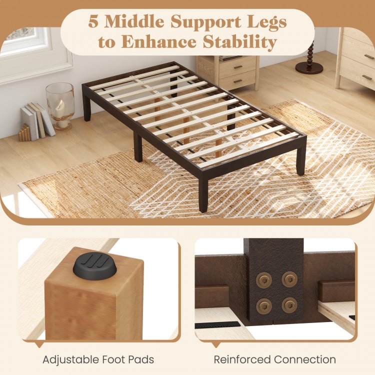 14 Inch Twin Wood Platform Bed Frame with Wooden Slats Support-Espresso