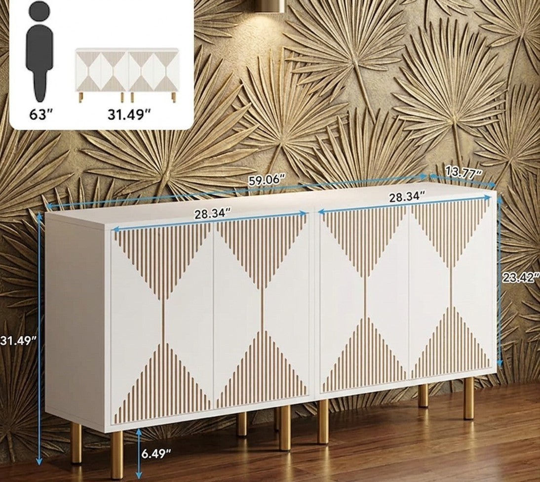 59" Storage Sideboard Buffet with Doors, Modern Wooden Accent Cabinet