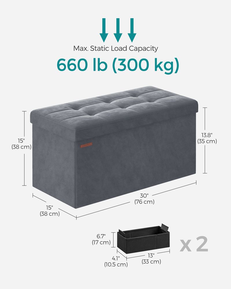 SONGMICS Storage Ottoman Bench with Storage Chest, Load up to 660 lb