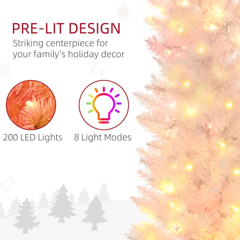 HOMCOM 6ft Pre-Lit Pencil Artificial Christmas Tree – Colourful Surface Tips with Colourful LED Lights, White