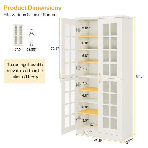 Shoe Cabinet 8-Tier Shoe Storage Rack with Adjustable Shelves and Acrylic Doors for Entryway Hallway White/Black