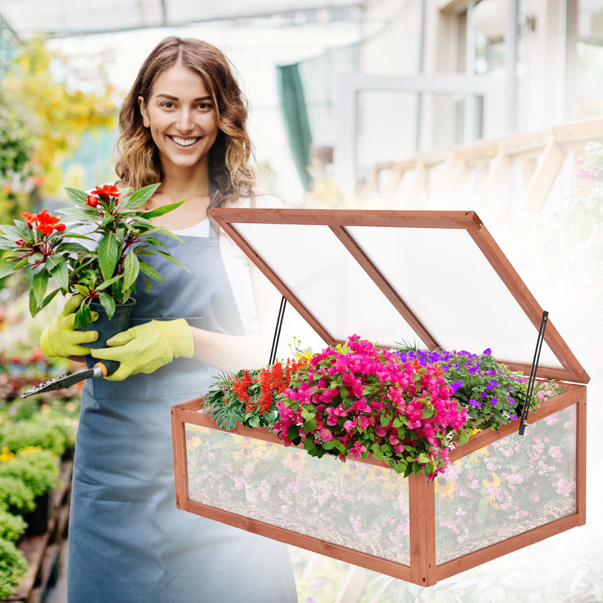 Garden Portable Wooden Green House Cold Frame (39.3" X 24.8" X 15.1")