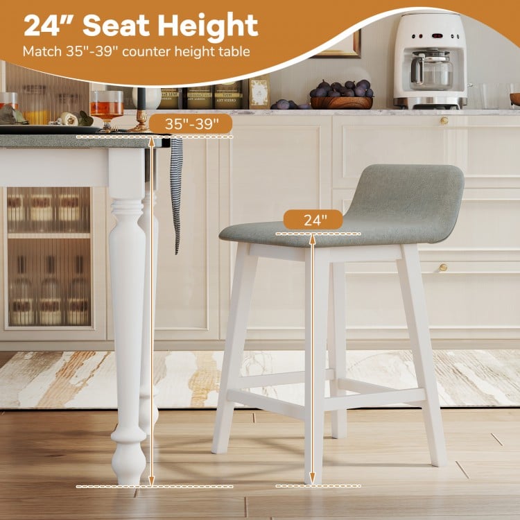24 Inch Counter Height Bar Stools Set of 2 with Low Back-White