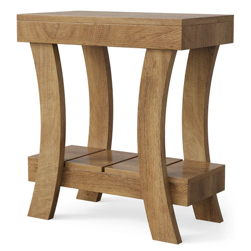 End Table 2-Tier Narrow Rectangular Side Table with Storage Shelf for Small Spaces and Heavy Duty Design Rustic Natural Finish