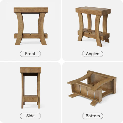 End Table 2-Tier Narrow Rectangular Side Table with Storage Shelf for Small Spaces and Heavy Duty Design Rustic Natural Finish