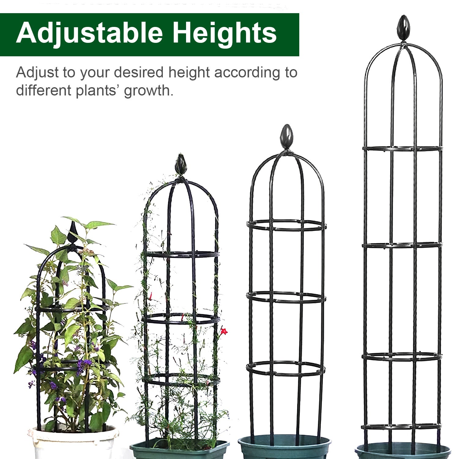2 Packs Garden Obelisk Trellis 5.9FT Plants Tower for Climbing Plants Flower Vegetable Vine Support Rustproof Garden Plant Trellis Black
