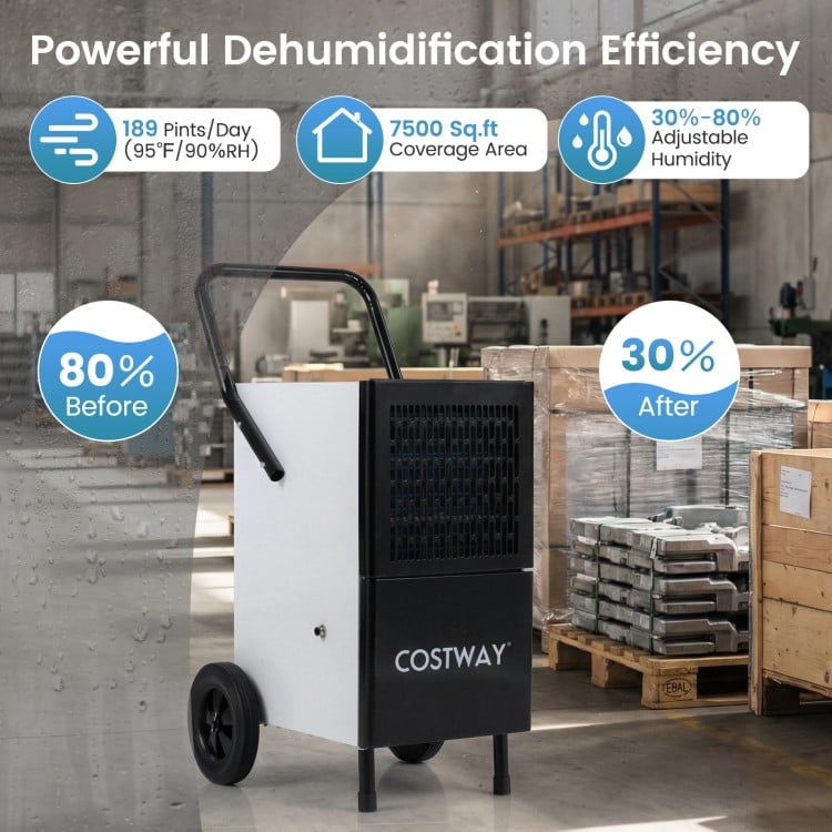 189 Pints Commercial Dehumidifier with Built-in Water Pump
