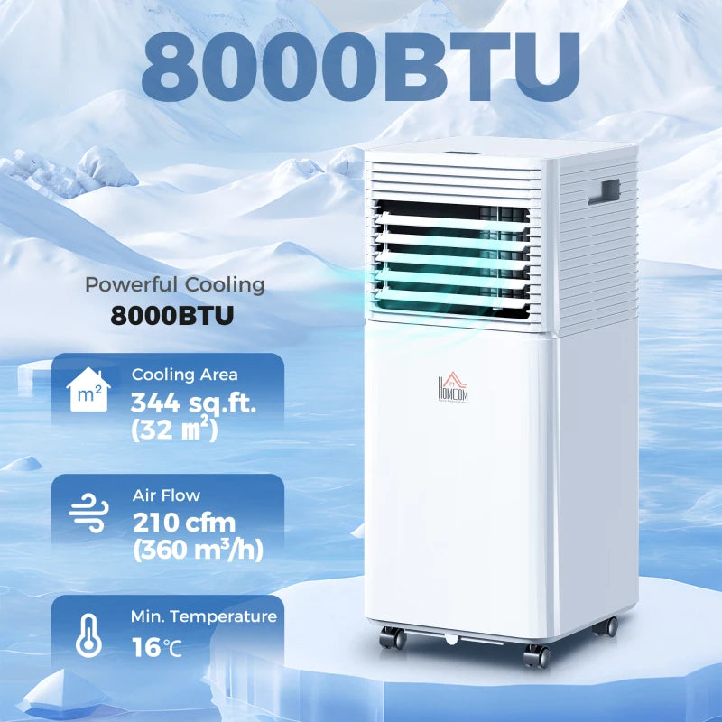 8000 BTU Portable Air Conditioner with Fan & Dehumidifier Mode, Quiet AC Unit with Remote Control, 24-Hour Timer, White