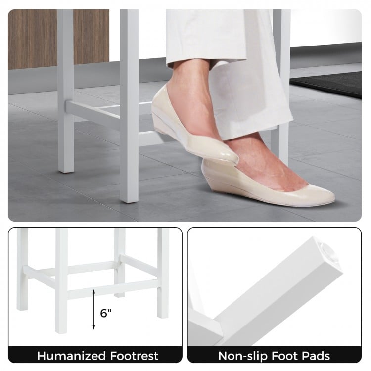 24.5 Inches Linen Fabric Saddle Stools Set of 2 with Cushioned Seat-Black and White
