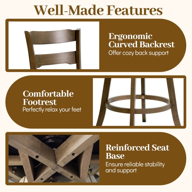 25 Inch Swivel Counter Barstools with Backrest & Upholstered Seat-Set of 2