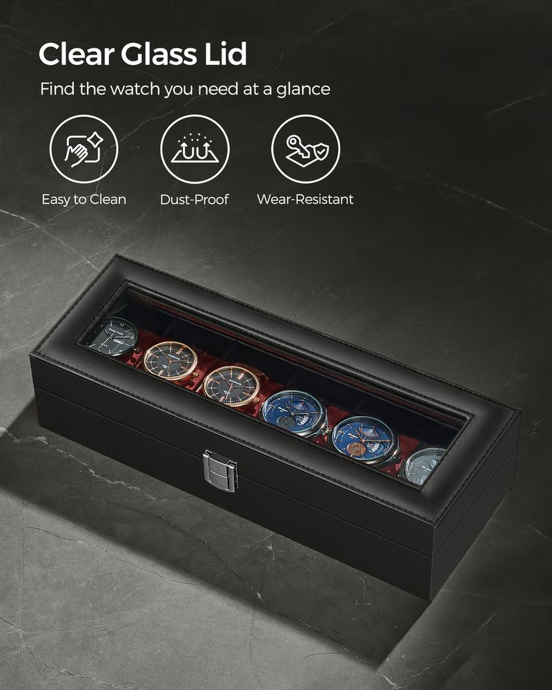 SONGMICS 6 & 12-Slot Watch Box with Large Glass Lid