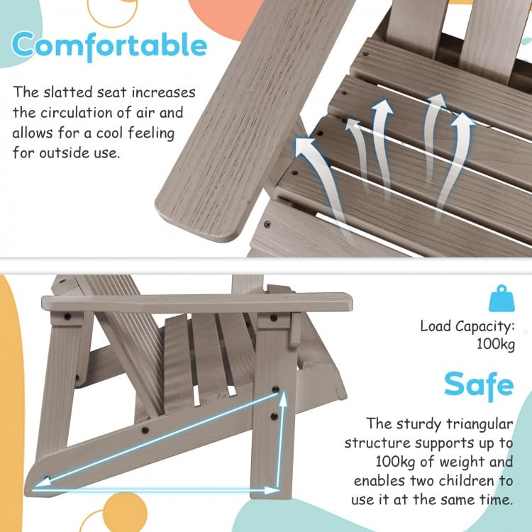 2 Person Fir Wood Adirondack Chair with High Backrest-Gray