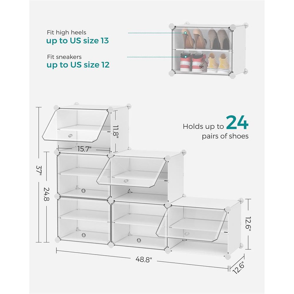 SONGMICS Cubes Plastic Shoe Rack with Doors, Holds Up to 16 to 48 Pair of Shoes