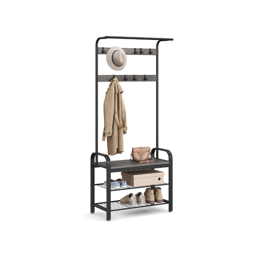 VASAGLE Industrial Coat Rack with Bench for Entryway