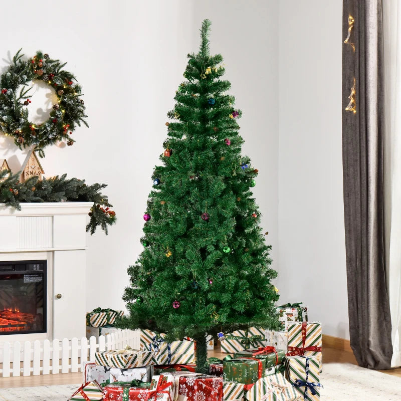 HOMCOM Green Artificial Christmas Tree with Ornaments, Holiday Xmas Decoration for Home, Office & Party