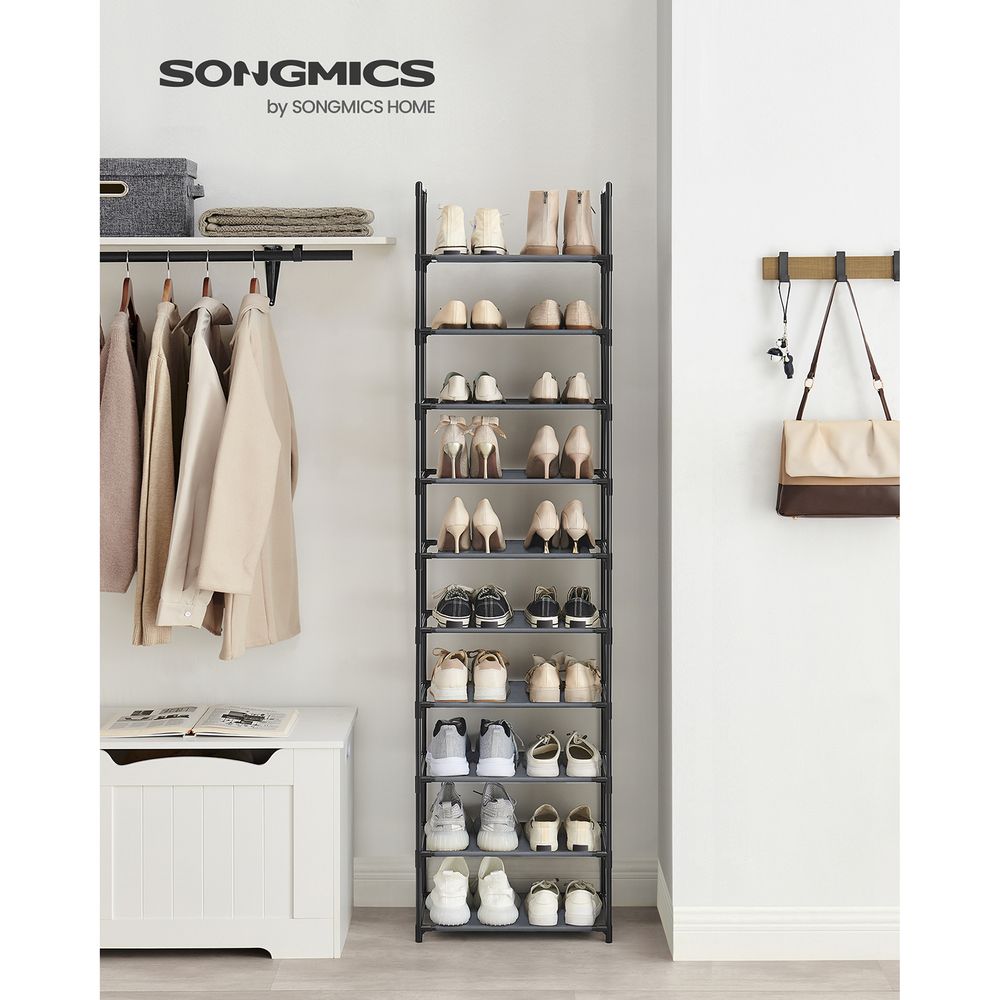 SONGMICS 10-Tier Shoe Shelf with Metal Frame