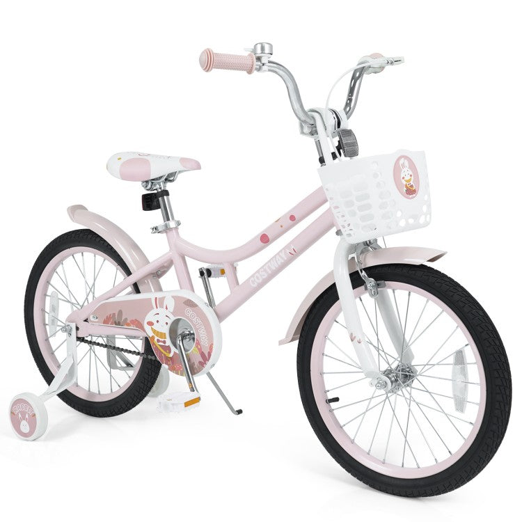 18-Inch Adjustable Kids Bike with Training Wheels, Front Basket & Dual Brakes – Purple