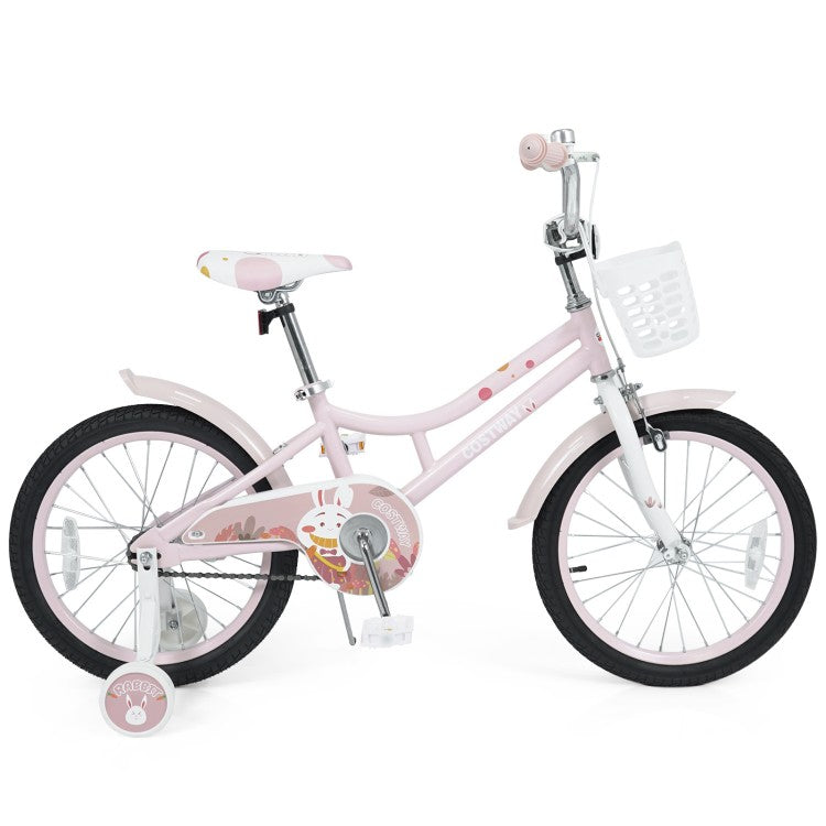 18-Inch Adjustable Kids Bike with Training Wheels, Front Basket & Dual Brakes – Purple