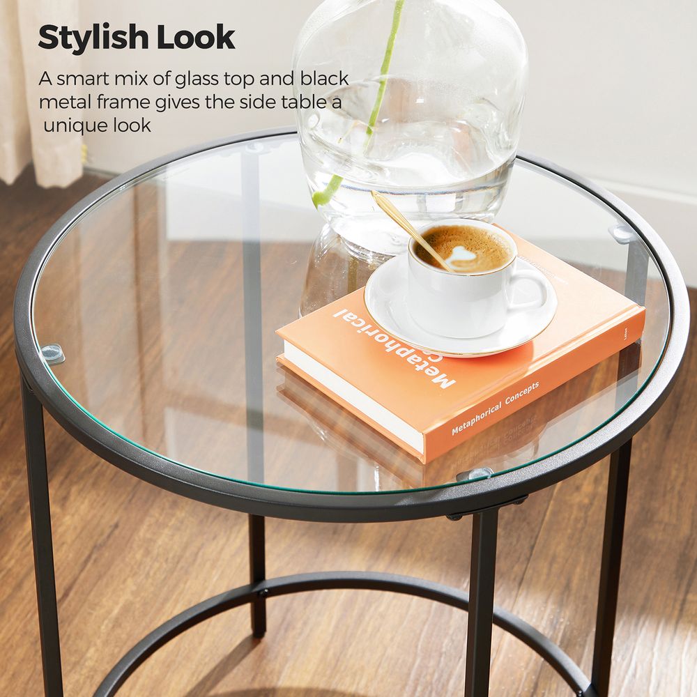 VASAGLE Glass Round Side Table with Metal Frame
