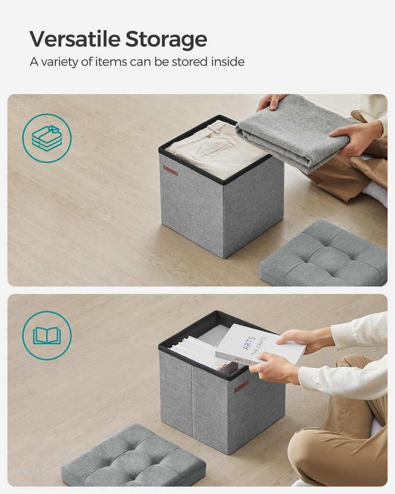 SONGMICS 11.8 Inches Small Folding Storage Ottoman Cube