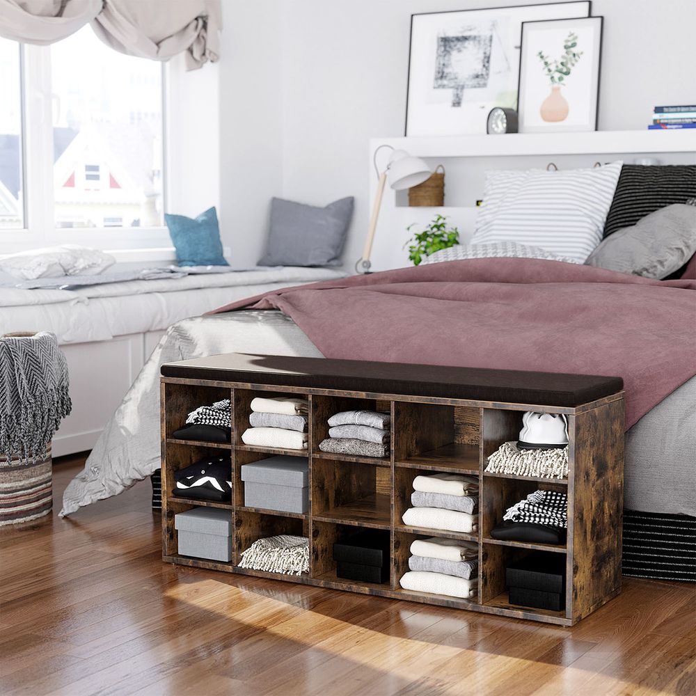 VASAGLE Shoe Bench with Cushion,15 Compartments