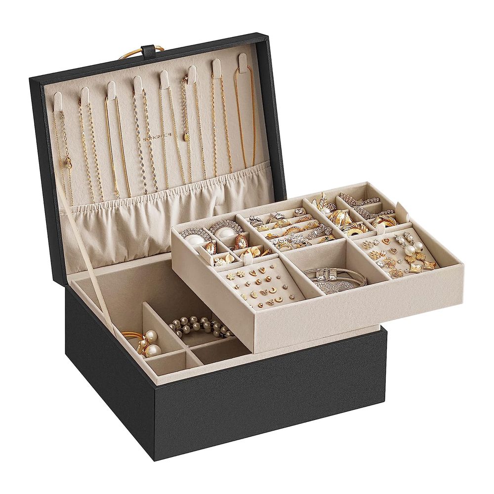 SONGMICS 2-Layer Jewelry Box with Handle and Removable Jewelry Tray