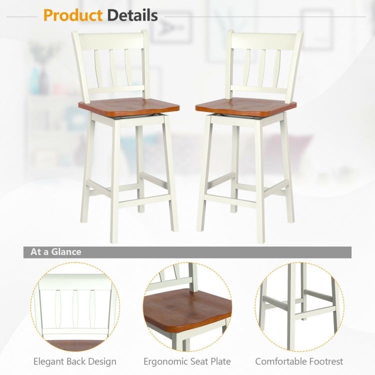24.5 Inches Set of 2 Swivel Bar Stools with 360° Swiveling-White